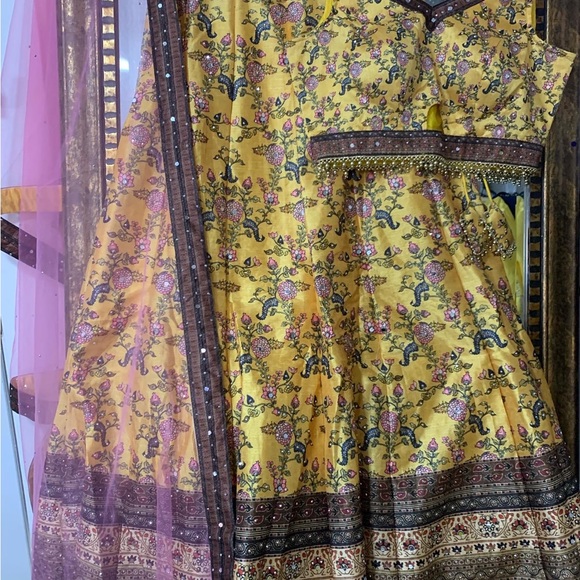Silk prints lengha , more designs available now on Instagram at shandesigns2020 - Picture 3 of 8